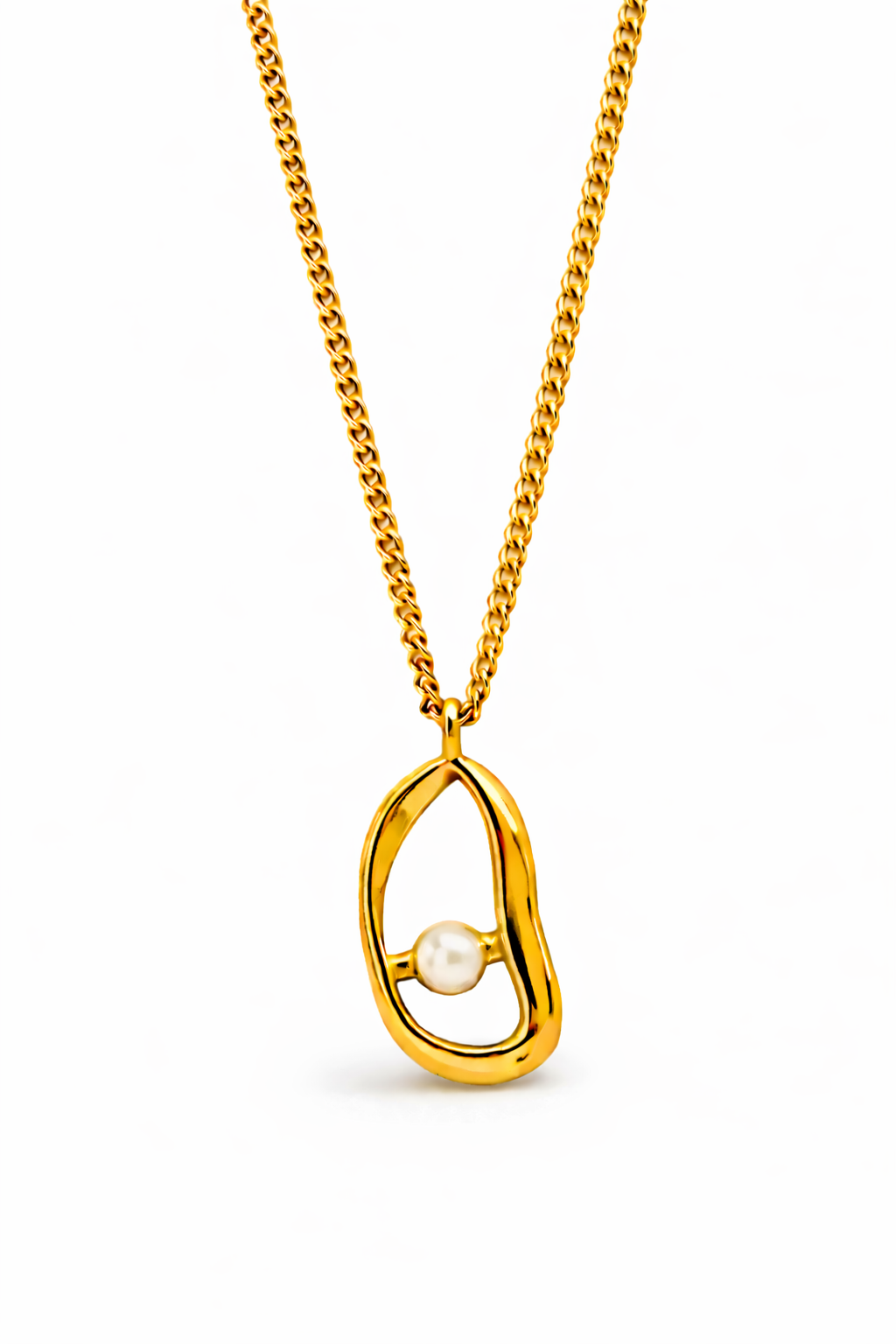 Goldene Halskette mit organischem Anhänger und Perle aus wasserfestem Edelstahl von Hesperelle